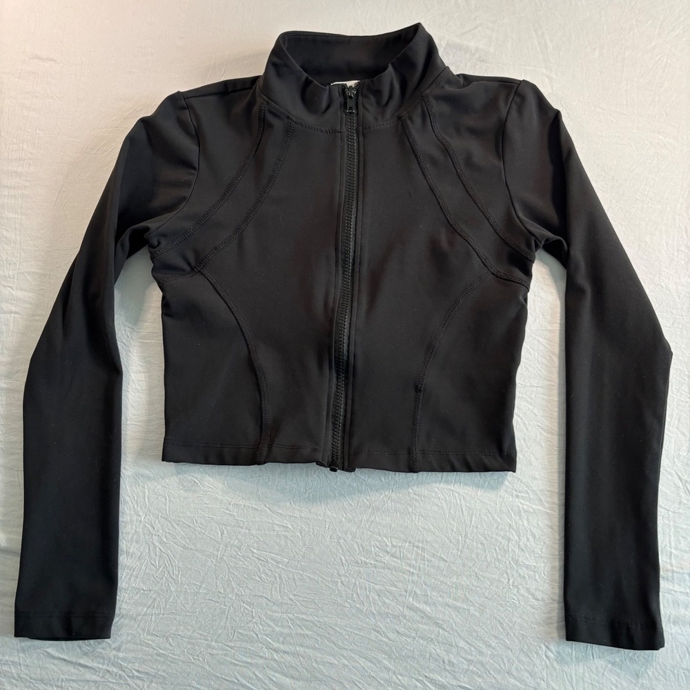 Active USA Black Cropped Full Zip Athletic Jacket Mock Neck Runs Very Small